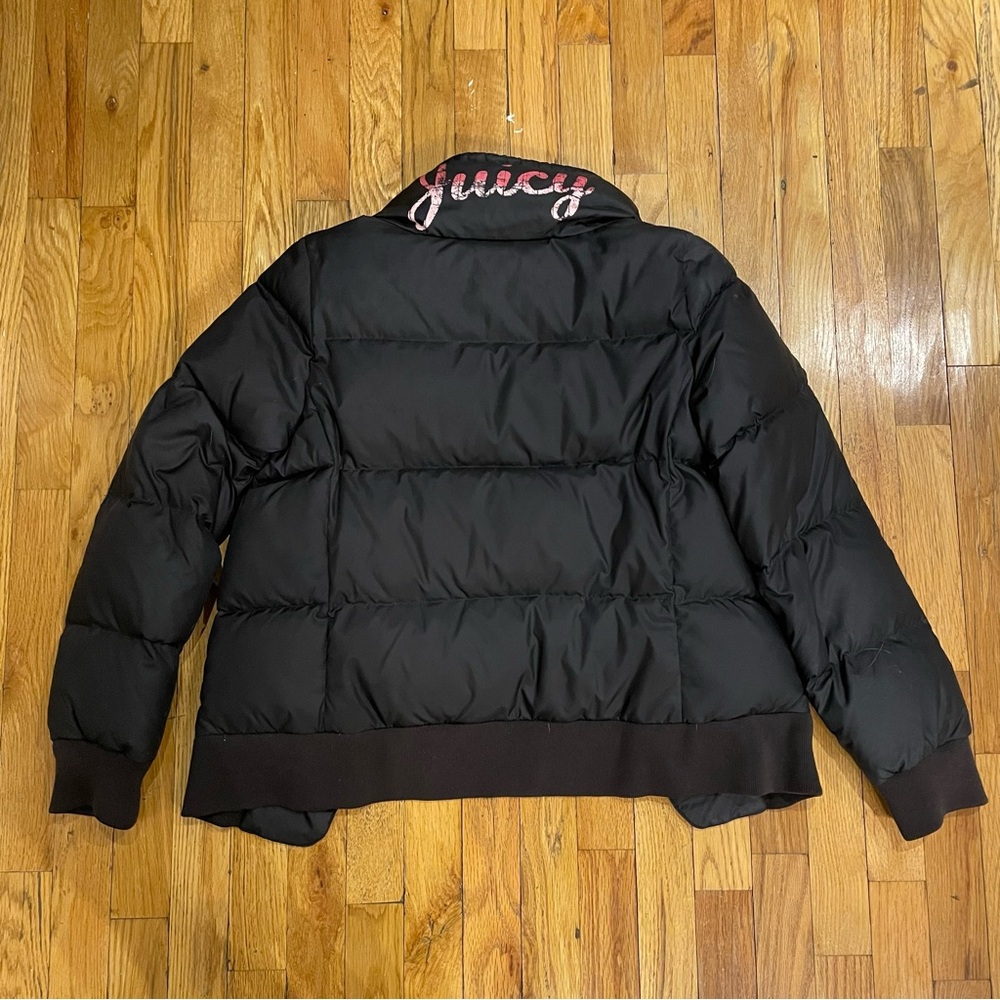 2000s Black Juicy Couture Puffer Jacket with Pom Poms - Picture 2 of 5